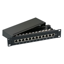 Mini Patchpanel 12xRJ45 Cat.6A, 1HE 10",Wandbefestigung o. Hutschiene,RAL7035 