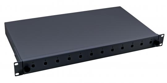 Spleißbox 12SC Simplex-Frontausziehbar, RAL9005, 1HE 