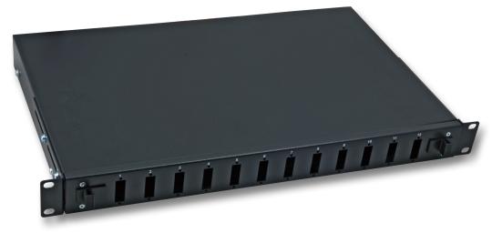 Spleißb. 24 E2000® RAL9005,1HEFront mit Teleskopauszug 