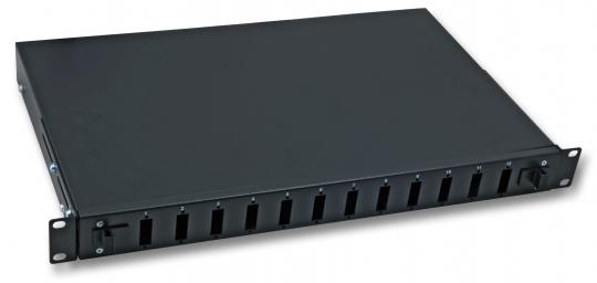 Spleißbox 12SC(S) RAL9005, 1HEFront mit Teleskopauszug 