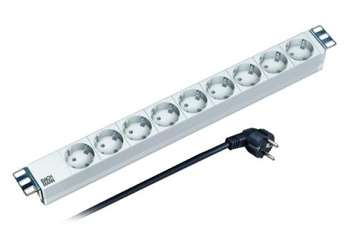 19" Steckdosenleiste 9-fach1HE, grau RAL 7035, o. Schalter 