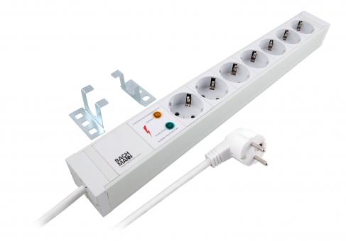 19" Steckdosenleiste 6-fach,PVC mit ÜSS u. Schalter, grau, Zul. 2m 