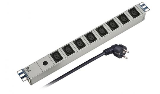 19" Steckdosenleiste 8-fachmit IEC320/C13, grau, 2m Zul. 