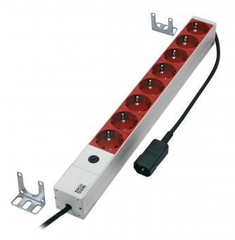 19" Steckdosenleiste 8-fachmit IEC320/C14, CEE 7/7 rot 