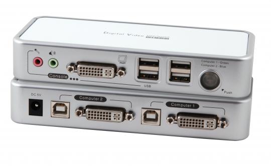 4-Port KVM Switch USB-DVI-D/A-Audio-USB2.0Hub incl. Kabelset 