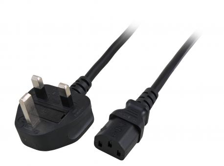 Netzleitung UK BS1363A - C13 180°, schwarz, 2 m, 3x1.00 mm² 