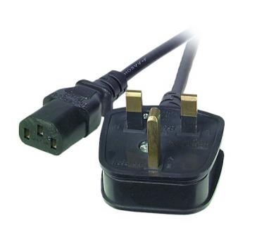 Netzleitung UK BS1363A-C13 180°, schwarz, 2 m, 3 x 0.75 mm² 