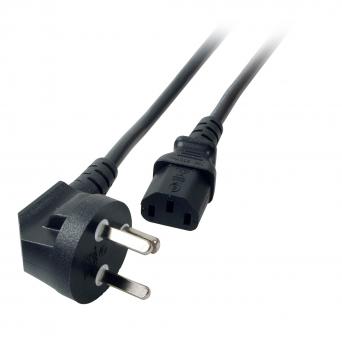 Netzleitung Dänemark 90°-C13 180°,schwarz, 3 m, 3x 0.75 mm² 