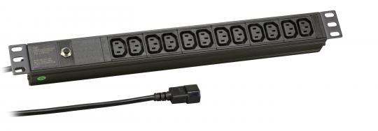 19“ 1HE Steckdosenleiste 12 x C13 ohne SchalterZuleitung C14, im Aluprofil, schwarz 