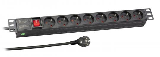 19“ 1HE Steckdosenleiste 8 x UTE mit Schalterim Aluprofil, schwarz 