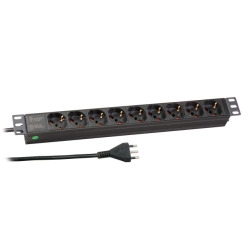 19“ 1HE Steckdosenleiste 9 x IT ohne Schalterim Aluprofil, schwarz 