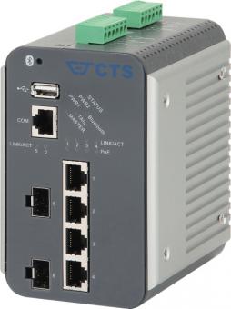 Hutschienen Switch 4x 100/1000T RJ45 mit PoE+, 2x 100/1000 SFP, Bluetooth 