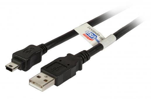 USB2.0 Anschlusskabel A-Mini B (5polig), St.-St., 3,0m, schwarz, Premium 