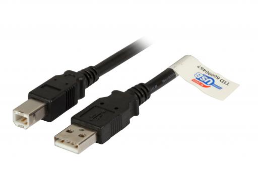 USB2.0 Anschlusskabel A-B, St.-St.,3,0m, schwarz, Premium 