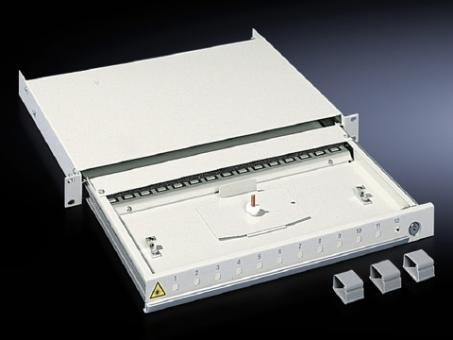 Spleißbox, 482,6 mm(19 Zoll) 1 HE, m. Teleskopauszug, RAL 7035 abschließbar 