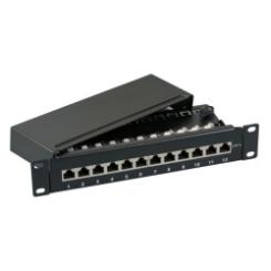 Mini Patchpanel 12xRJ45 Cat.6, 1HE 10",Wandbefestigung o. Hutschiene,RAL9005 