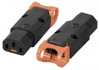 Abzugsichere Kaltgerätebuchse IEC-Lock+C13,  für Kabelmontage 