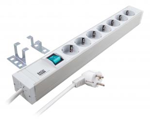 19" Steckdosenleiste 7-fachPVC mit Schalter grau 1,2 HE 