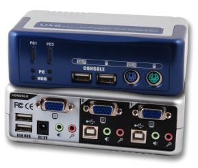 2-Port KVM Switch PS/2-USB-Audio-USB2.0 Hub incl. Kabelset 