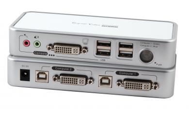 2-Port KVM Switch USB-DVI-D/A-Audio-USB2.0Hub incl. Kabelset 
