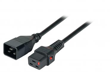 Kaltgeräteverlängerung C19-C20mit IEC Lock, schwarz, Länge 1m 