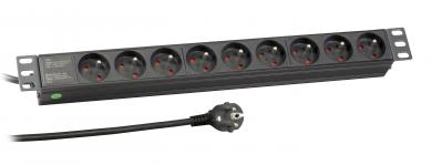 19“ 1HE Steckdosenleiste 9 x UTE ohne Schalterim Aluprofil, schwarz 