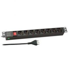 19“ 1HE Steckdosenleiste 8 x IT mit Schalterim Aluprofil, schwarz 