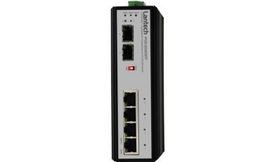 Hutschienen-Switch 4 10/100/1000T + 2 Dual SpeedSFP w/4 PoE 802.3at Injectors & 12~48VDC input 