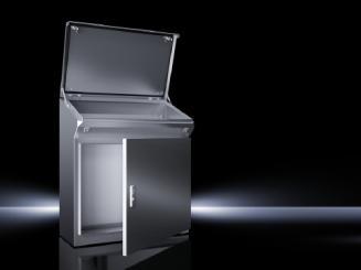 Standpult, Edelstahl 1.4301, 1-türig, BH 800x960 mm, Tiefe unten/oben 400x480 mm 